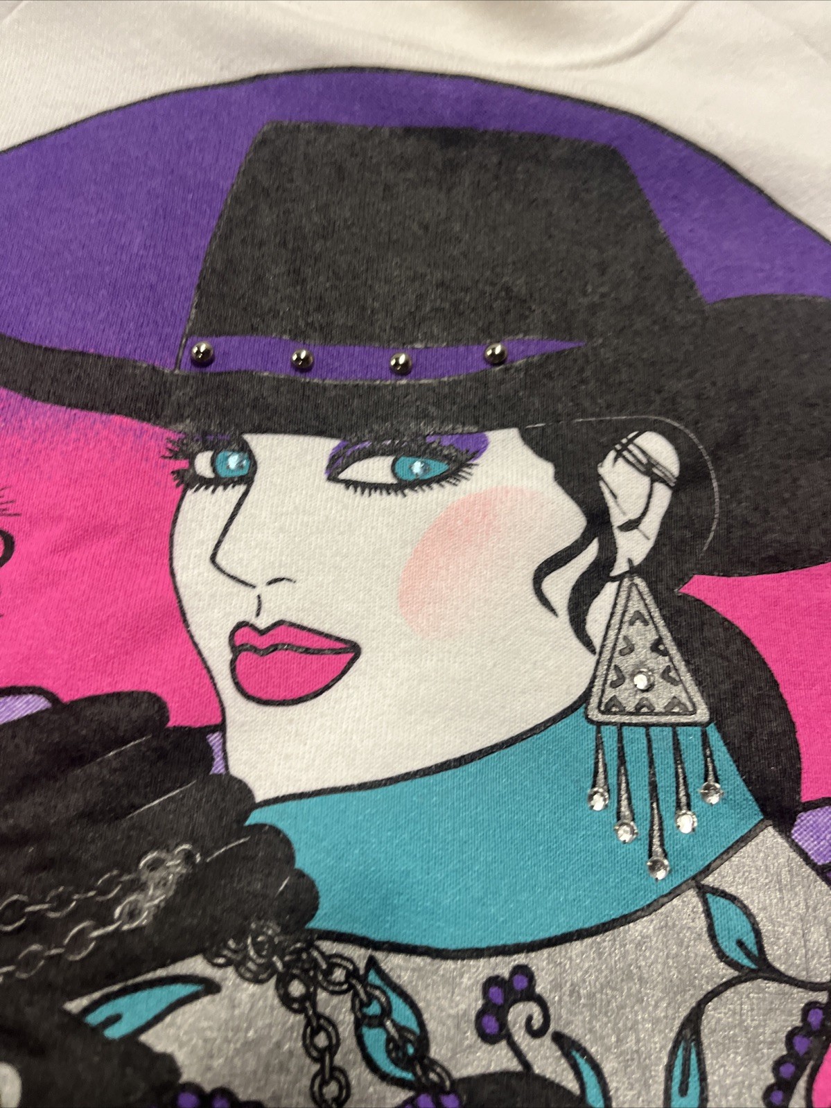 Carol Joseph Sweatshirt Womens XL/2XL Vintage Glam Art Neon 90s Cowgirl Face It