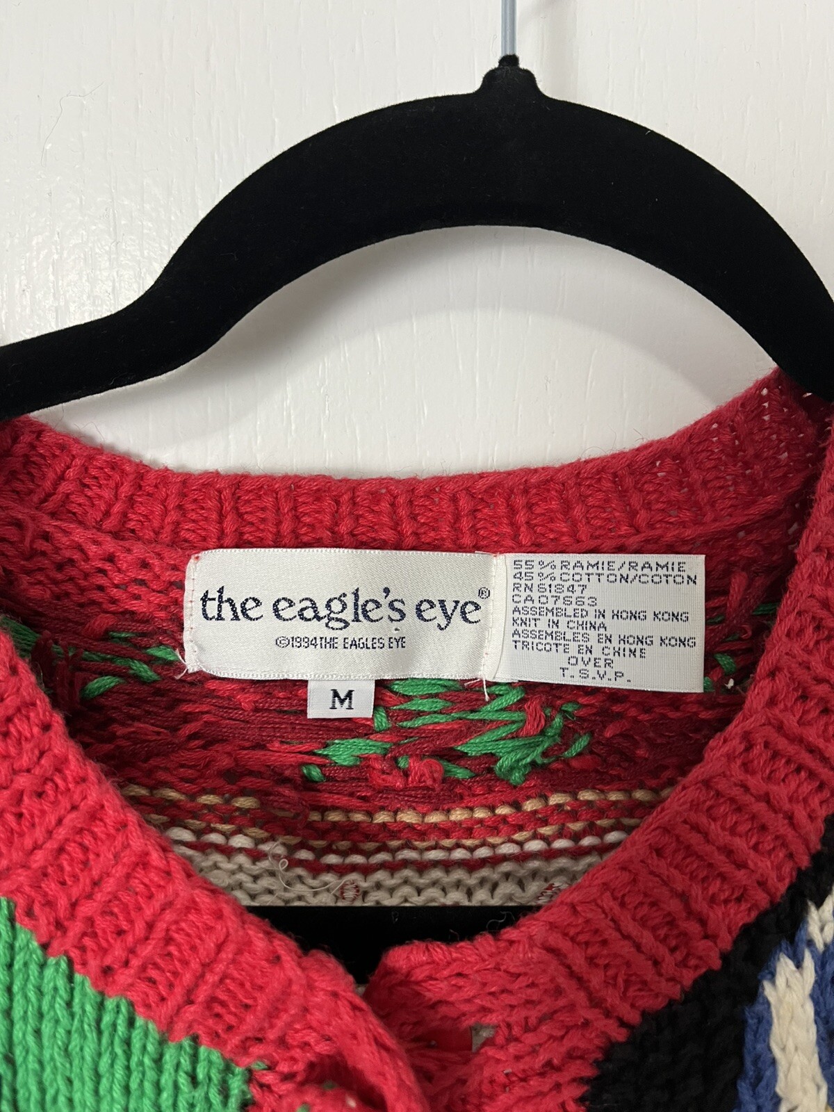 The Eagle’s Eye Specialty Shopping Novelty Sweater Hand Knit 1994 Size M