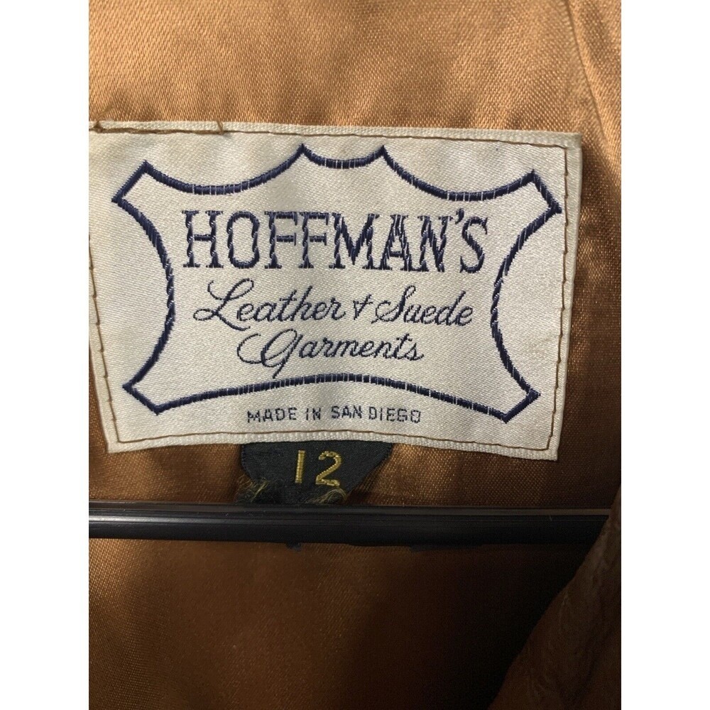 Hoffmans Vintage Brown Leather Satin Lined Womens Belted Jacket 70s Size 12