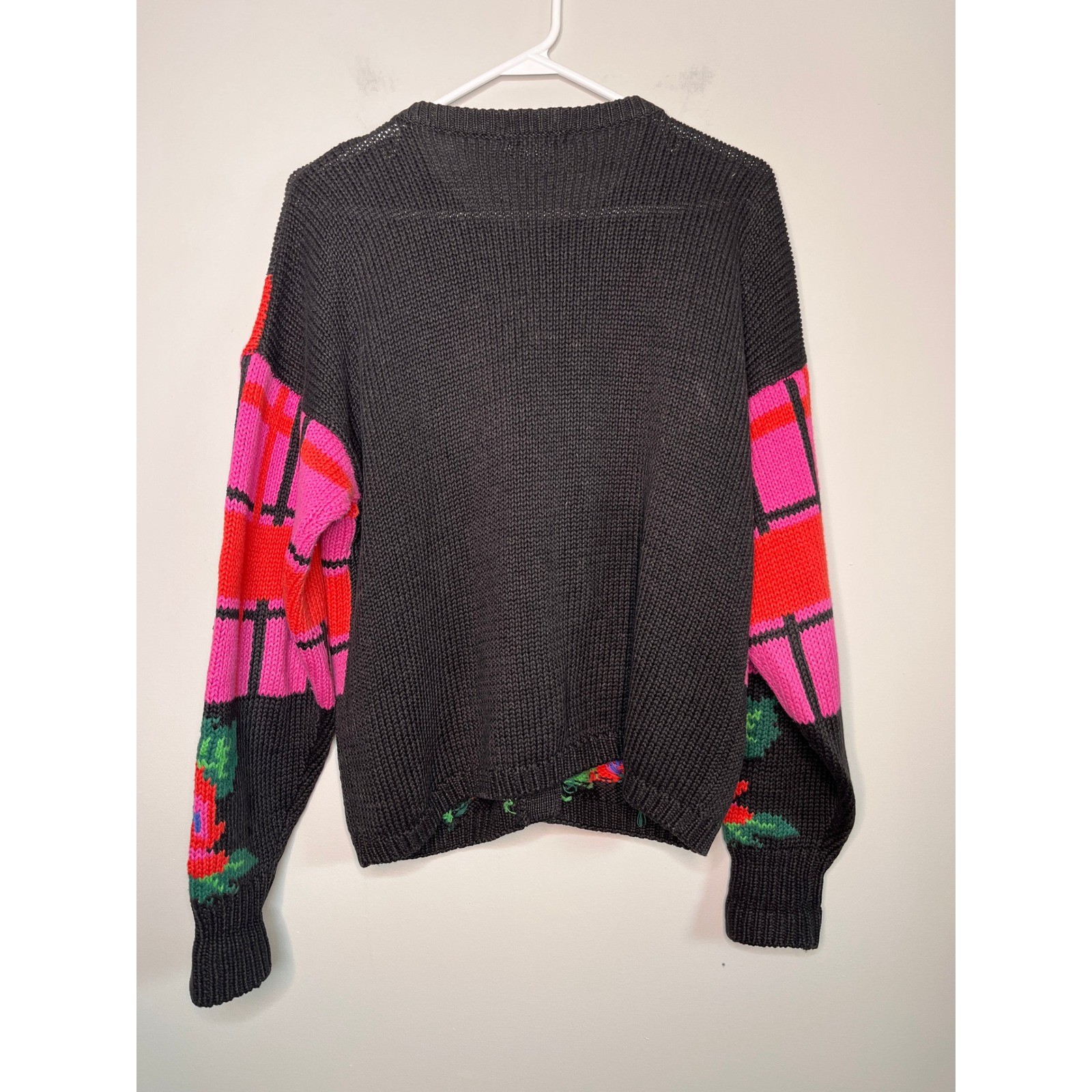 1980s Gallagher Pink Red Floral Roses Plaid Maximalist Cottage Boxy Cardigan L