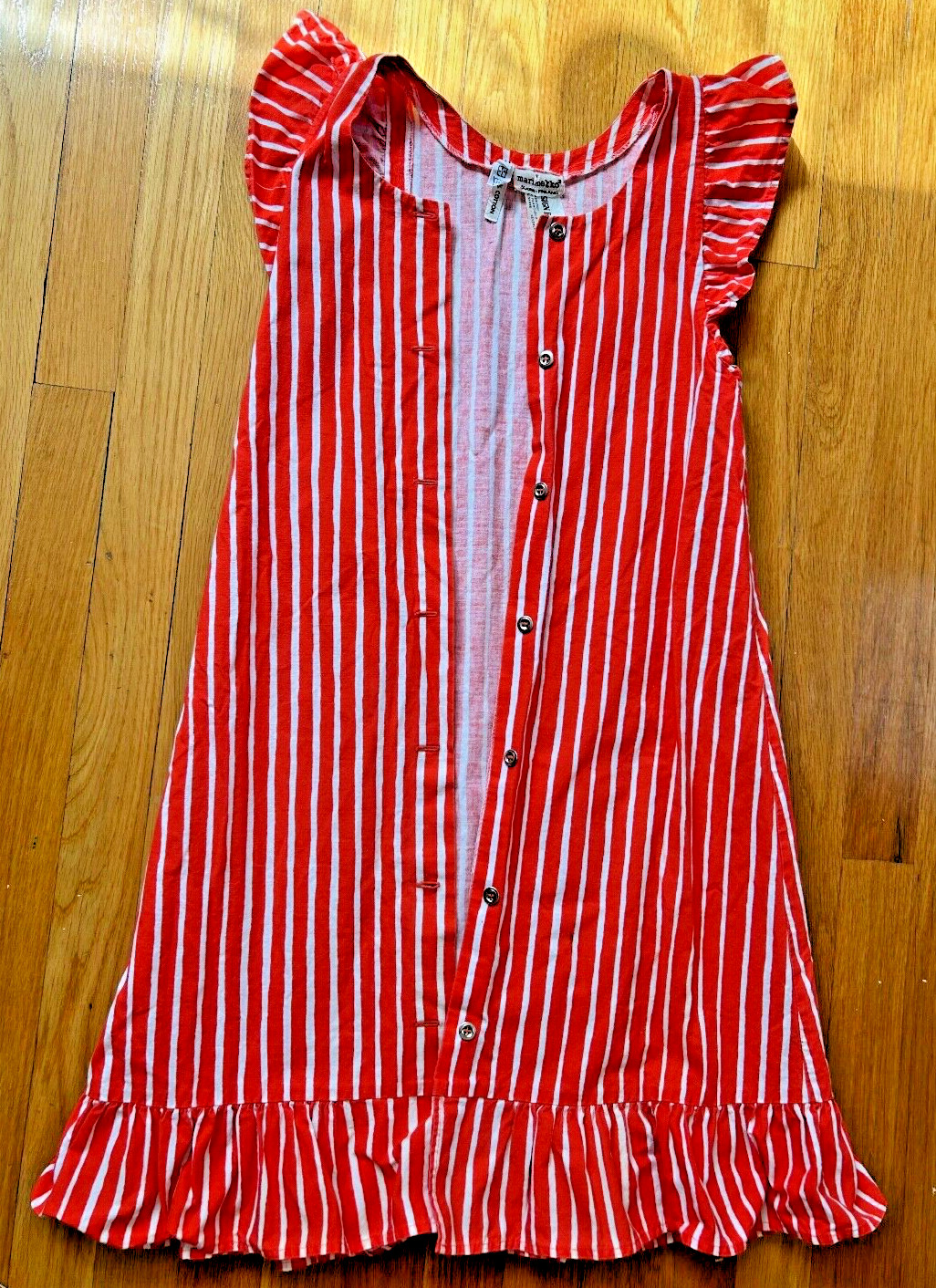 vtg red orange white stripes print Marimekko DRESS piccolo jokapoika shirt – 120