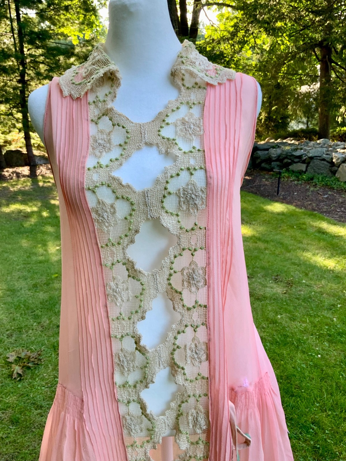 Rare 1920s Silk Chiffon Flapper Dress Art Deco Lace Dress Original Silk Slip Ant