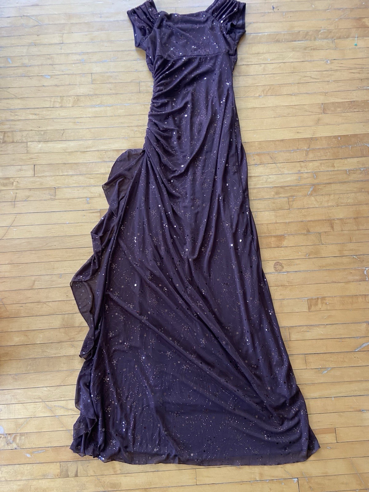 Vtg Y2K Jody California Dress Brown Beaded USA Made- Sz 5/6