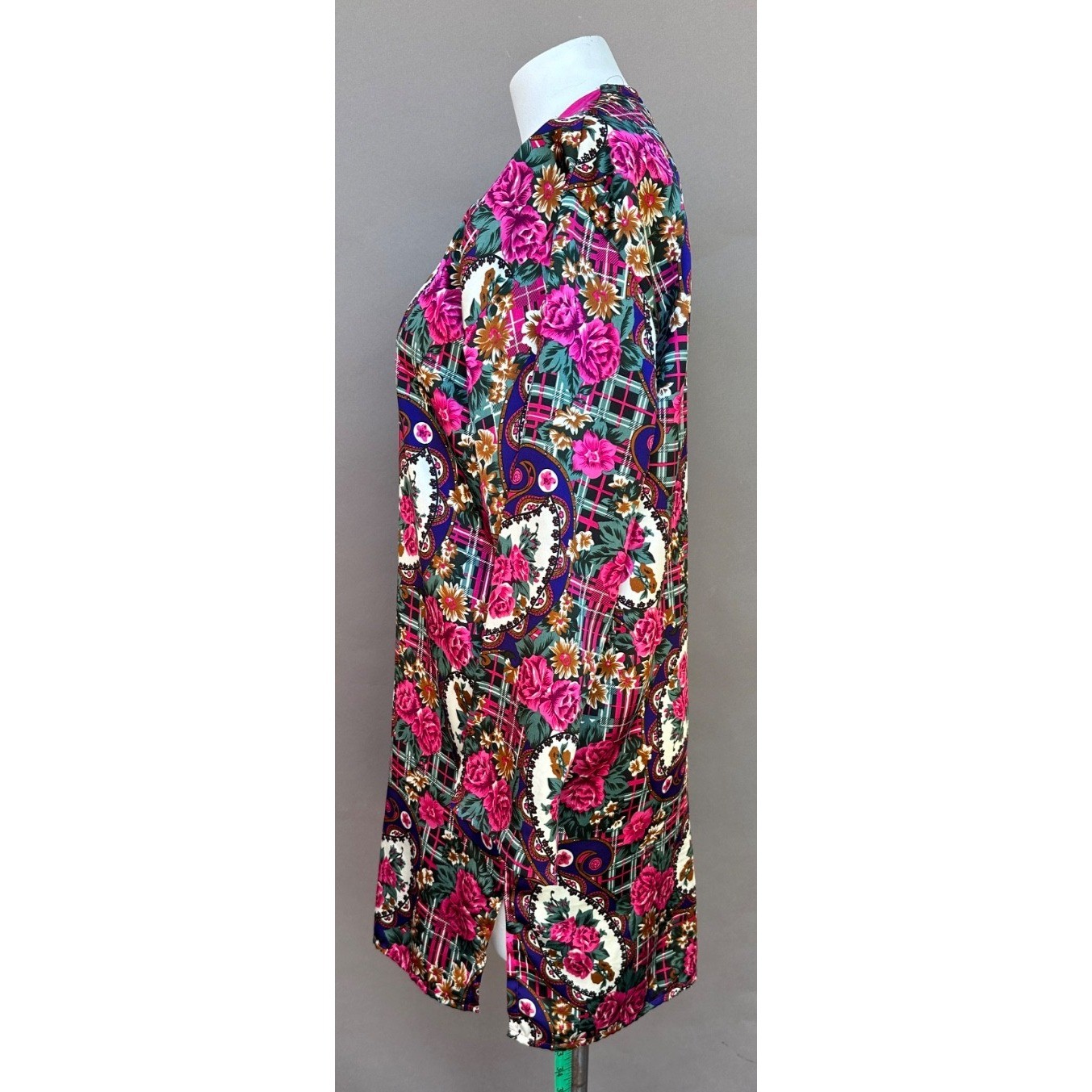 Vintage Dora C Night Shirt M Satin Floral Plaid Paisley Grandmacore Pink 80s