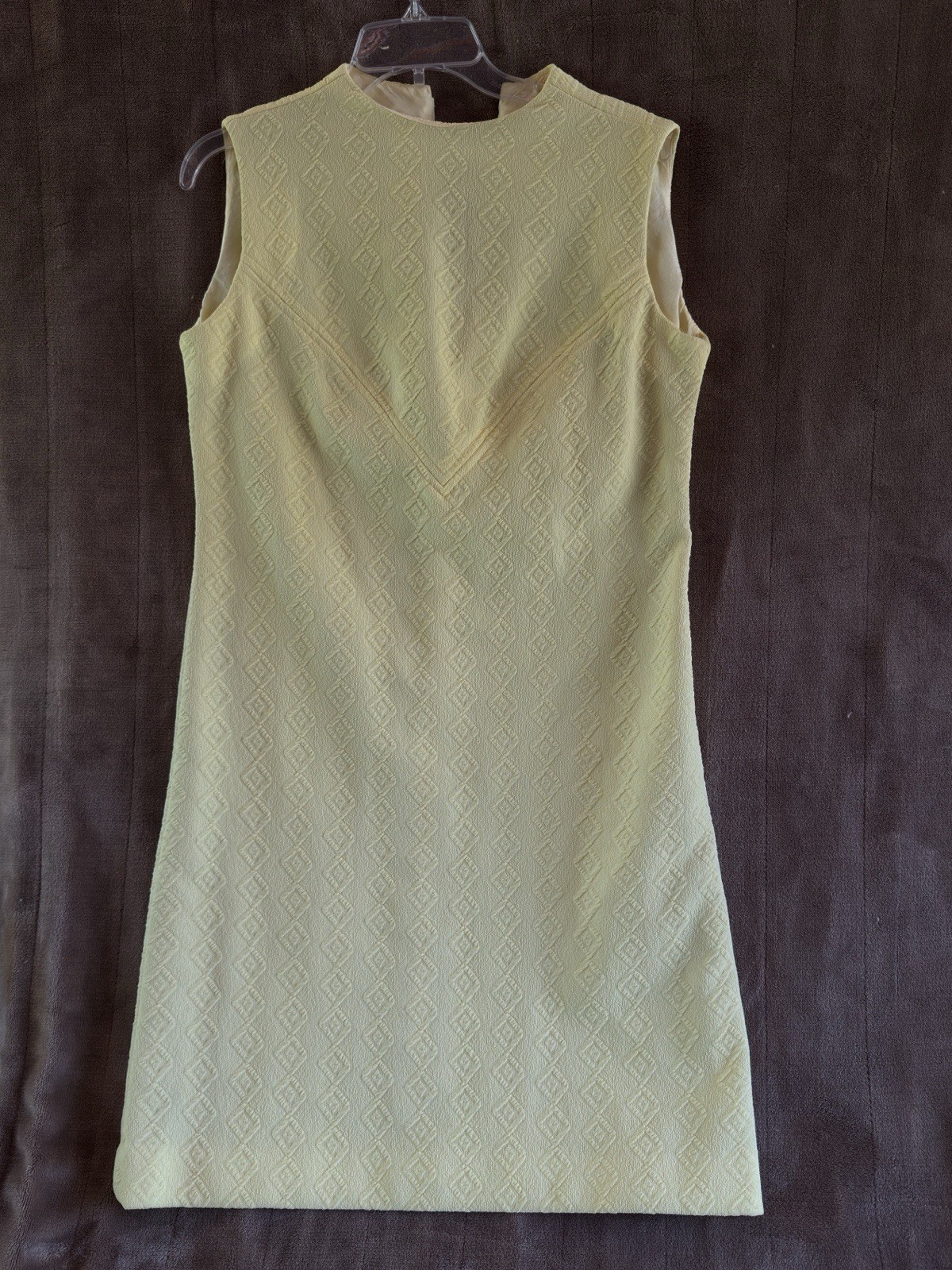 Vtg Solid Yellow sleeveless Polyester Pencil Dress sz M 12-14