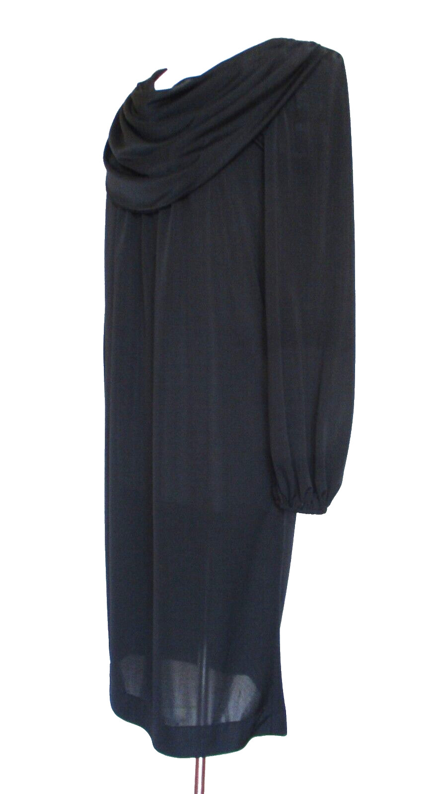 Vintage Halston III Dress Size 6 Women Black Polyester Shift Draped Neck