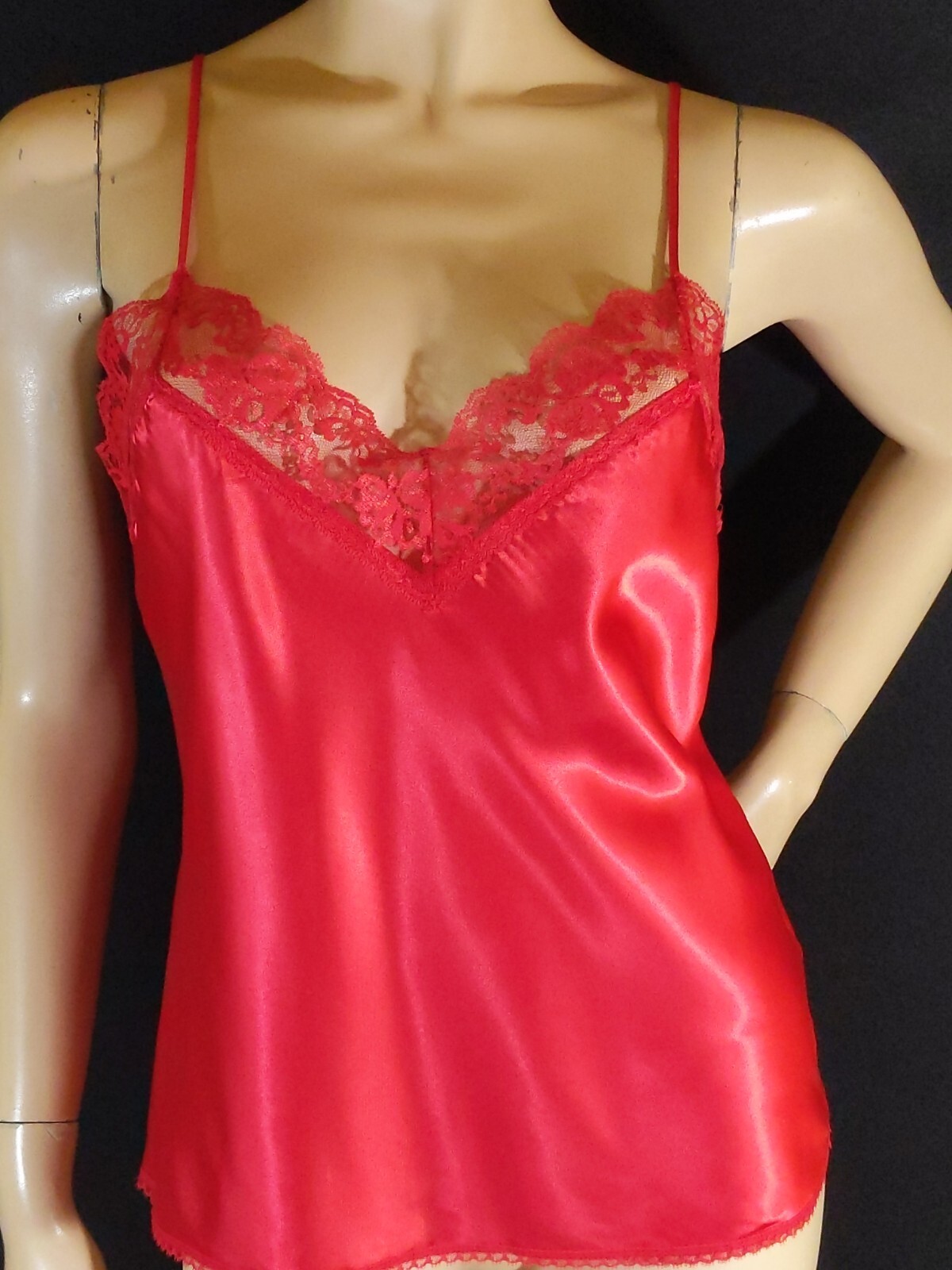 Vintage Body Chic Lingerie Red Satin Lingerie Camisole Top M