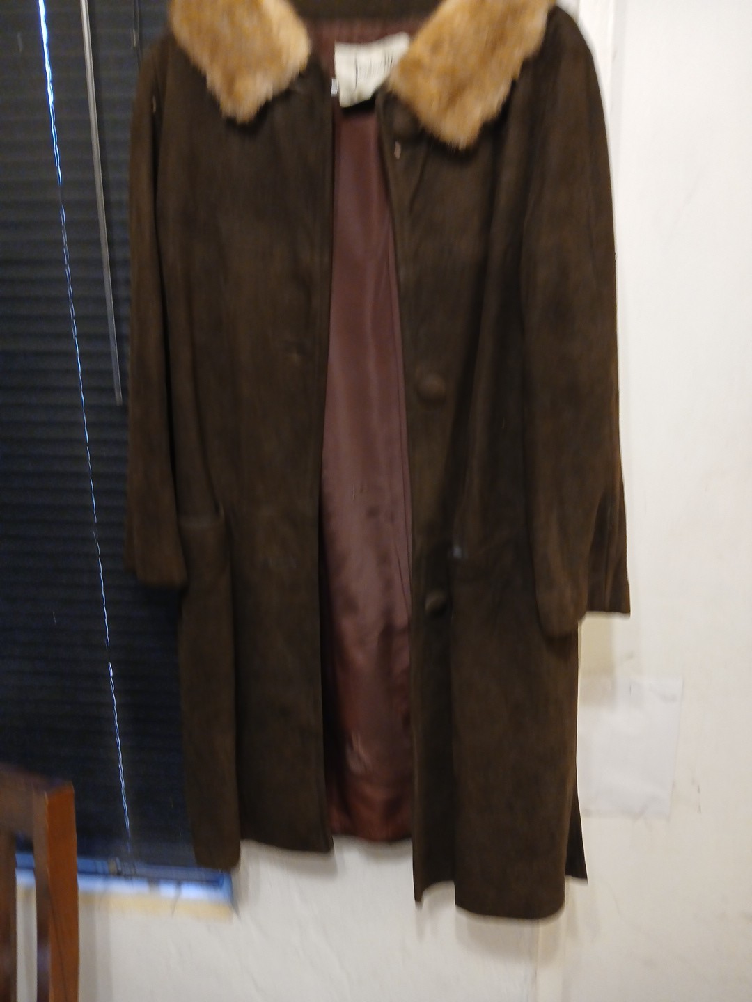 True Vintage Jordan Marsh Suede Leather Coat & Fur Collar Button Up Jacket Sz 16