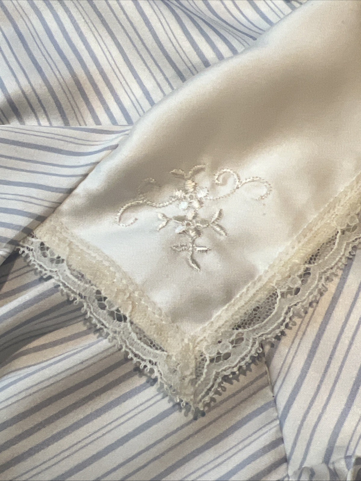 Christian Dior lingerie Long Robe Light Blue Pinstriped READ NOTES VINTAGE