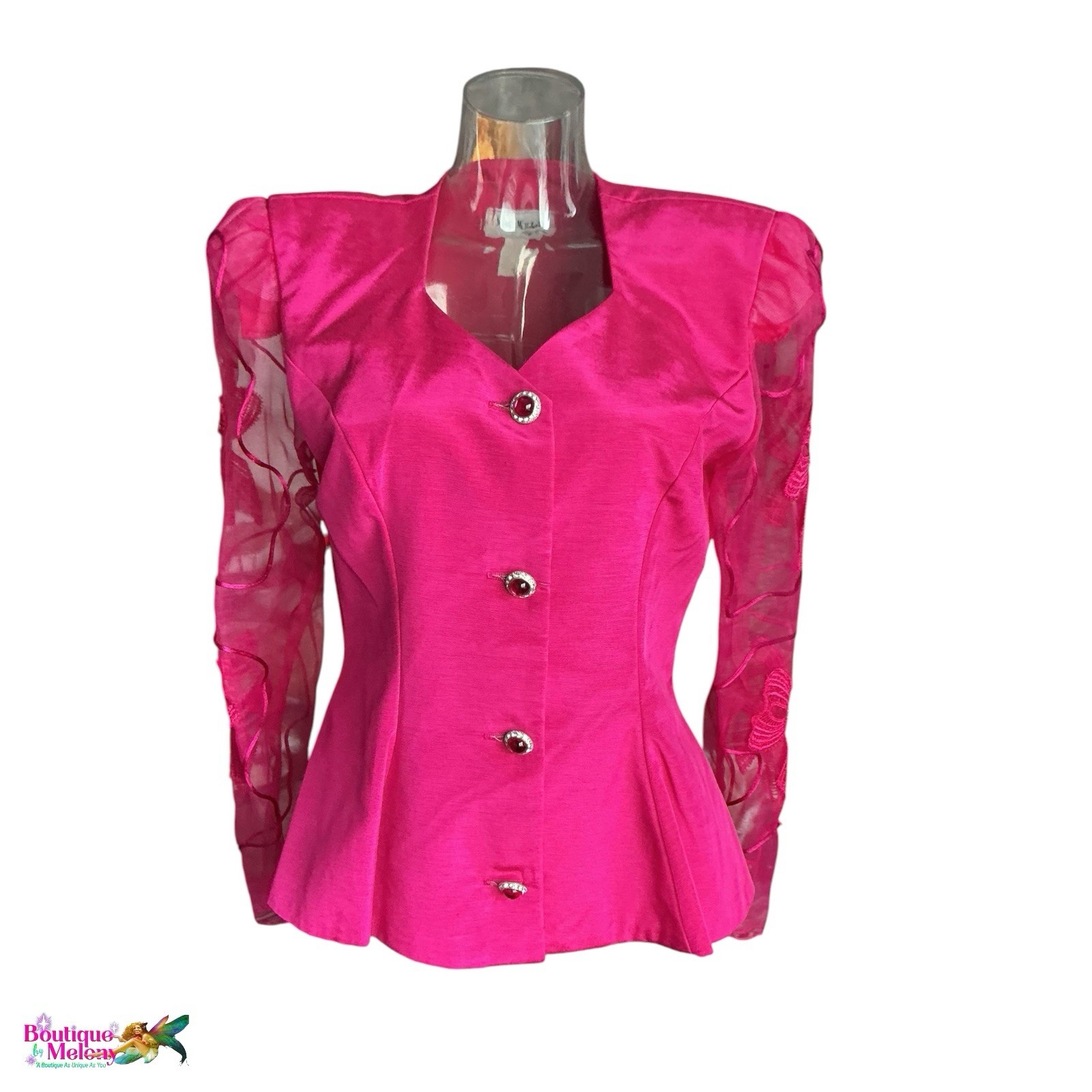 Karen Miller 80s 90s Power Dressing Silk Peplum Jacket Jewel Button Statement