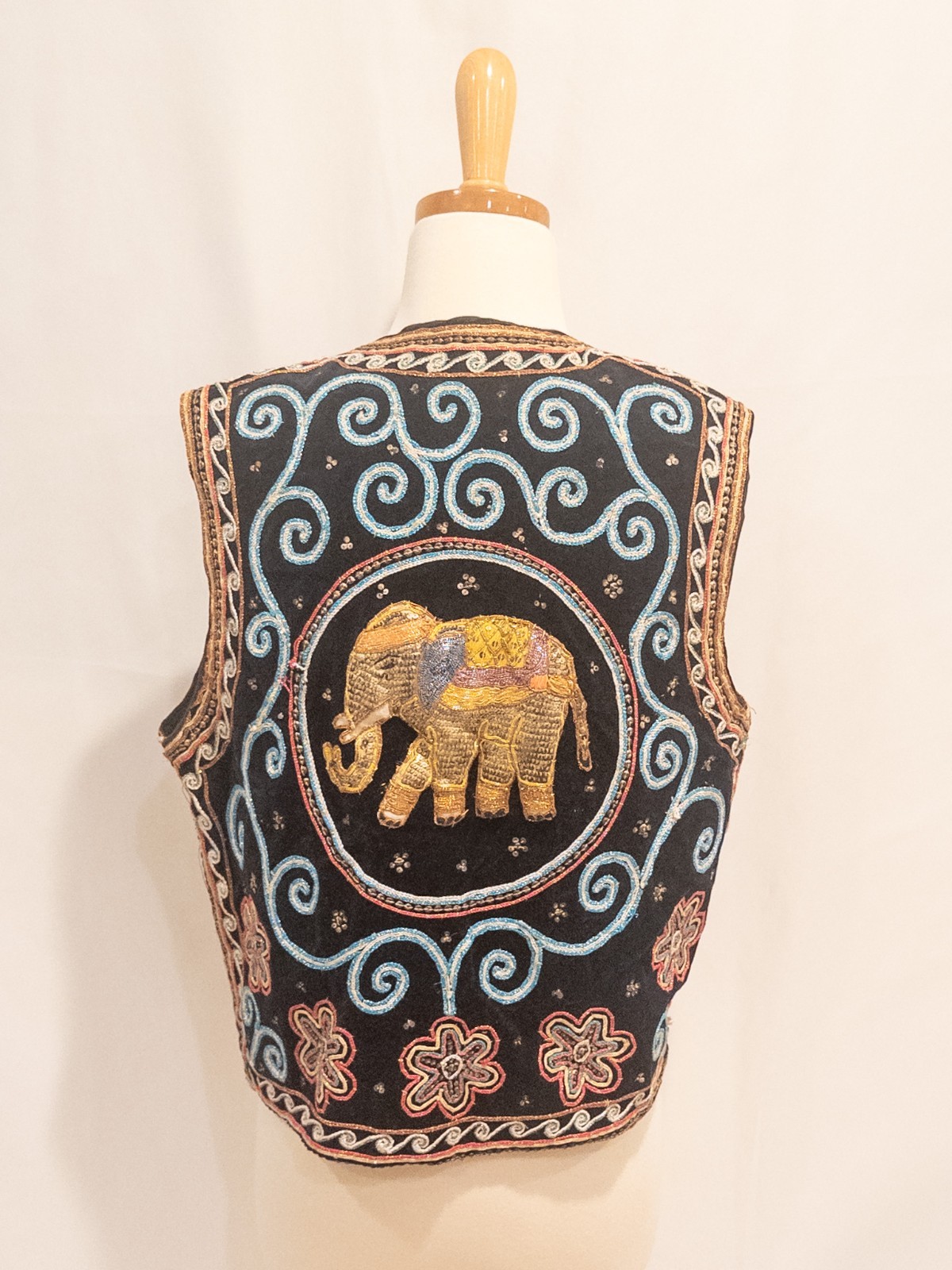 Vintage 1970s Carol Horn Workshop Vintage Hand Embroidered Elephant Vests Sequin
