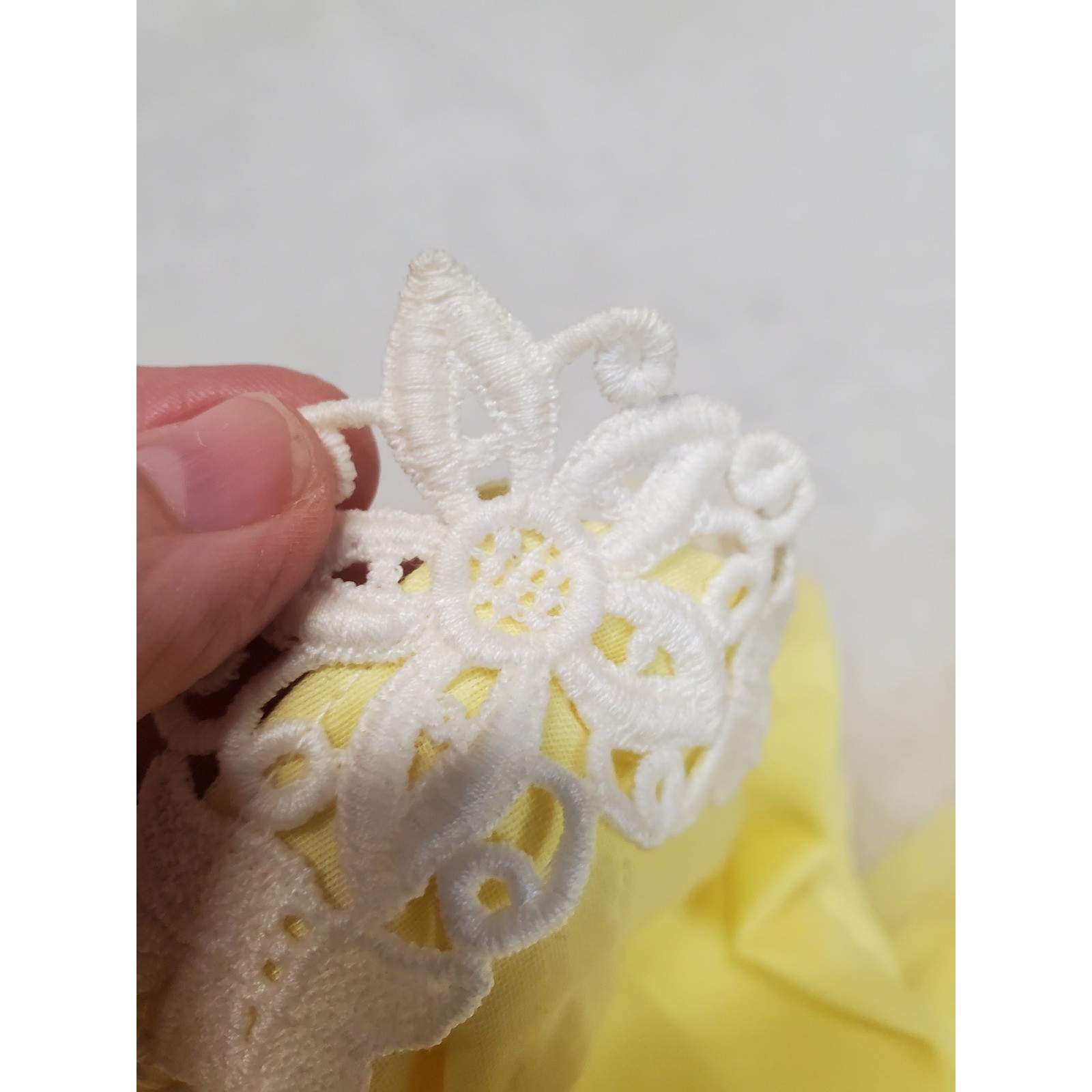 Vintage Soft Yellow White Lace Spaghetti Strap Tiered Babydoll Maxi Dress 11 XS