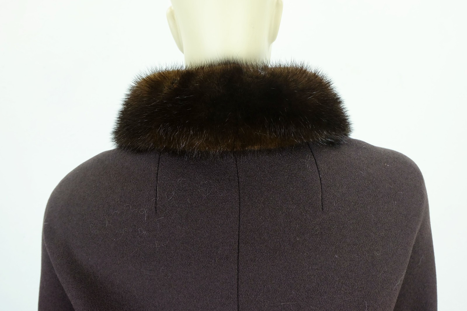 1960s COAT Del Mod International Brown Wool Fabric Mink Collar Size 38