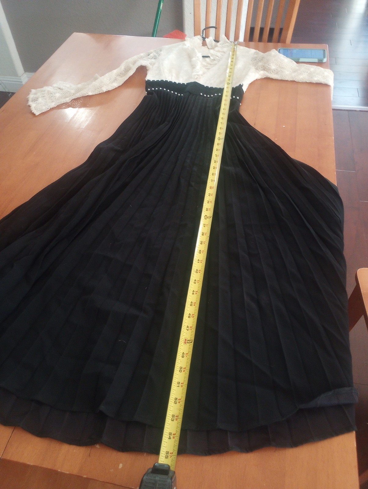 vintage black and white gown, ruffles and floral lace, empire waist no tags