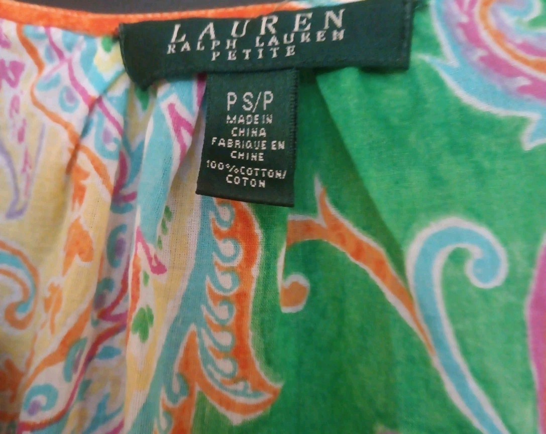 Vintage Lauren Ralph Lauren Ruffle Abstract Poet Blouse Petite Small Art to Wear