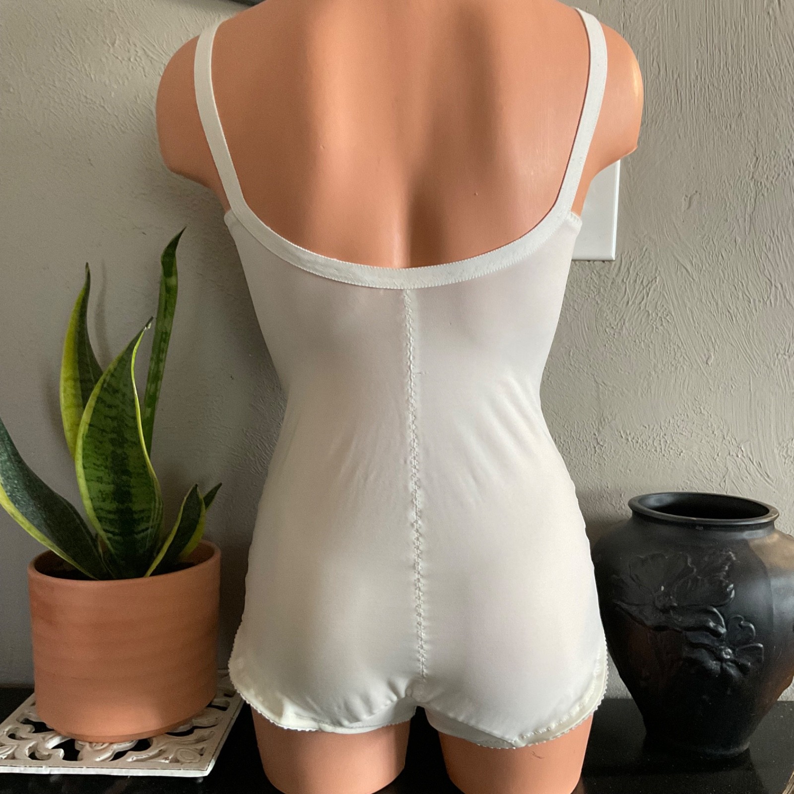 Vintage All in One Girdle ShapeWear White Stretch Bodysuit Wire Free Girdle 36B
