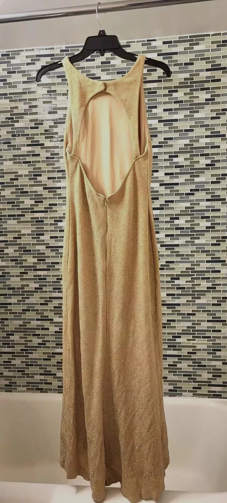 VTG 90s GOLD GLITTER FLOOR-LENGTH EVENING GOWN Large GENTLY WORN + FREE SHIPPING