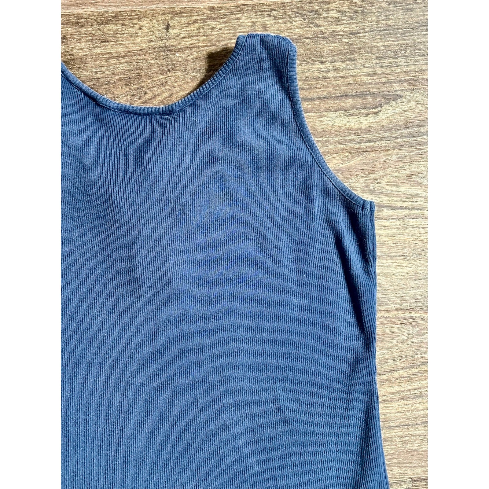 Vintage 1990s Together! Navy Blue Tank Top Floral Embroidery Cotton Medium