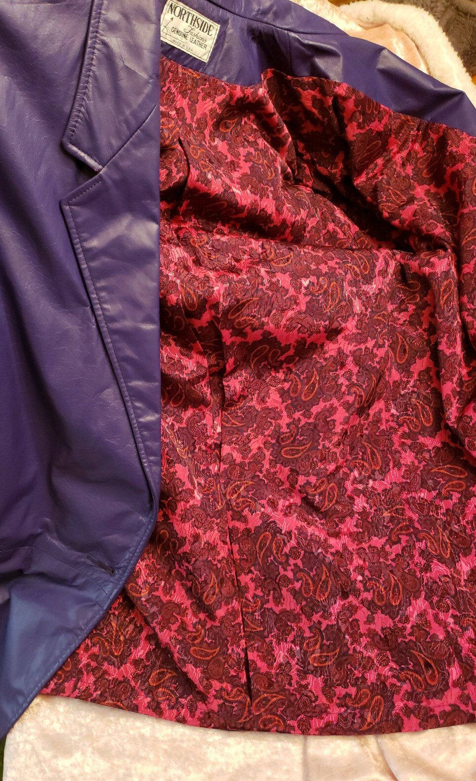 VTG 80s Northside Fashions Purple Leather Jacket Blazer Oversized Retro Womens L