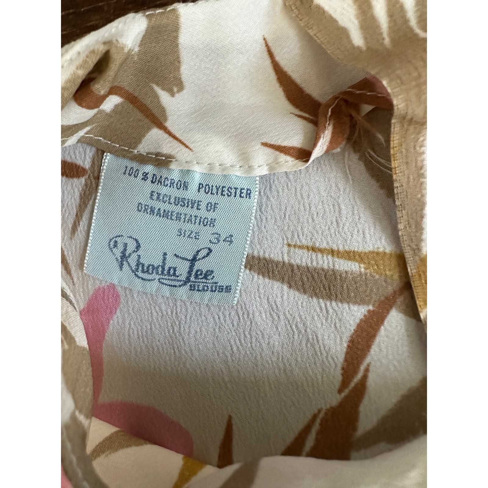 Rhoda Lee Blouse Women 34 White Pink Vintage Bamboo Floral Button Short Sleeve