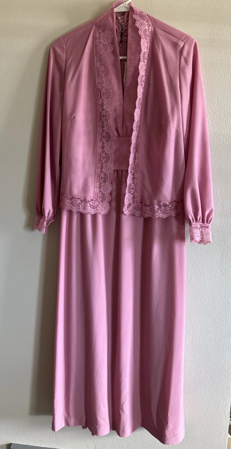 Vintage JC Penney Fashions Pink Dress With Cardigan Size 14.5 Women’s 1970s