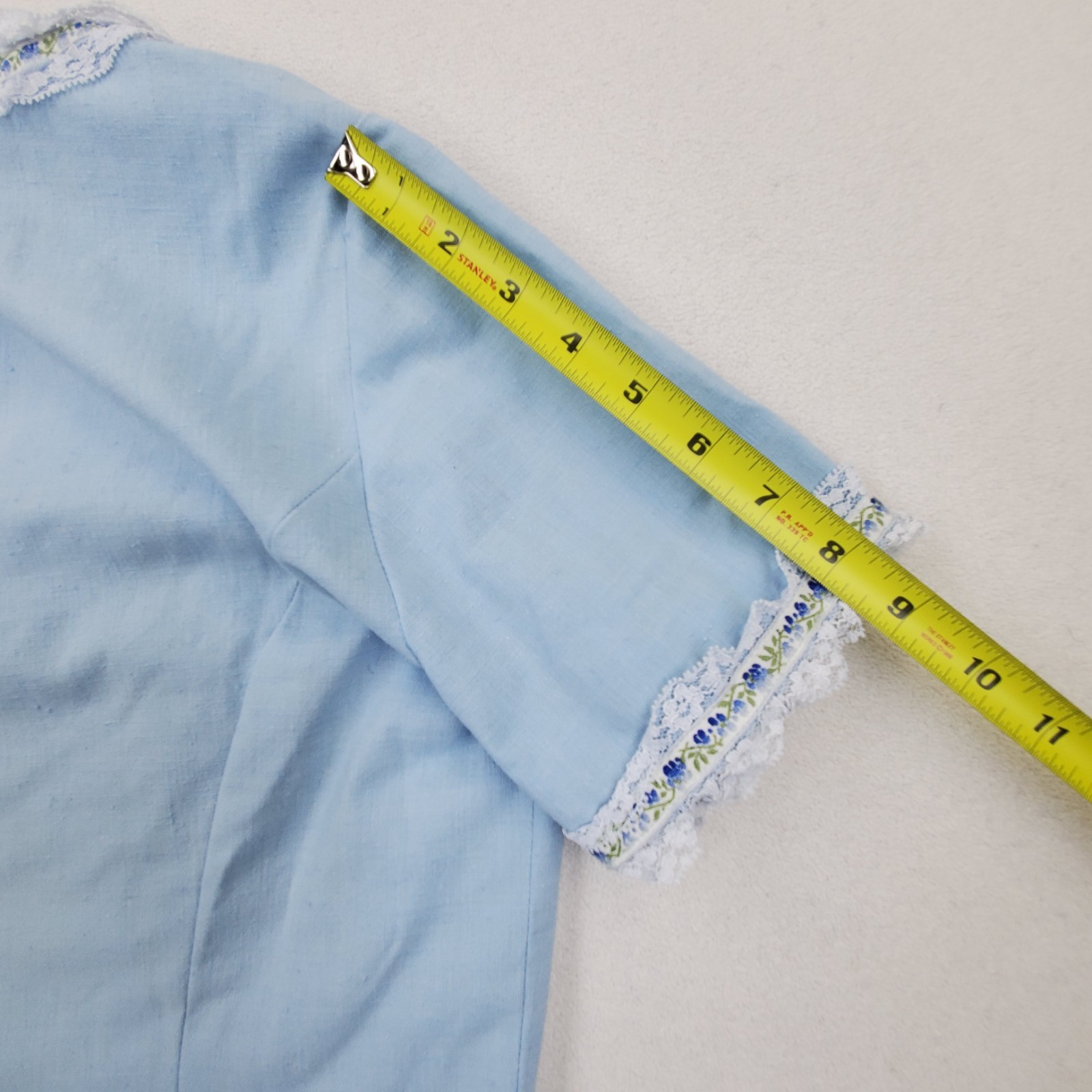 60s Lace Trim Maxi Dress XS Empire Waist Mod Regency Jane Austen Bridgerton Blue