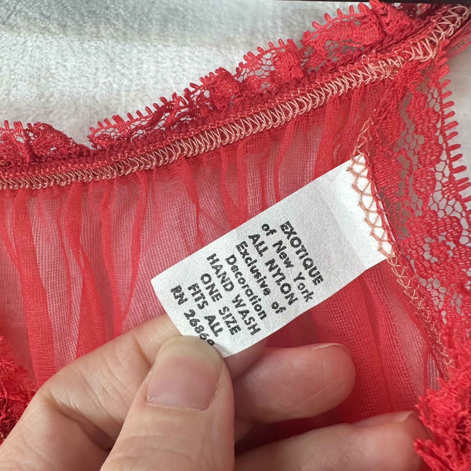 Vintage Exotique Top Womens OS Red Sheer Mesh Fur Trim Babydoll Lingerie 60s