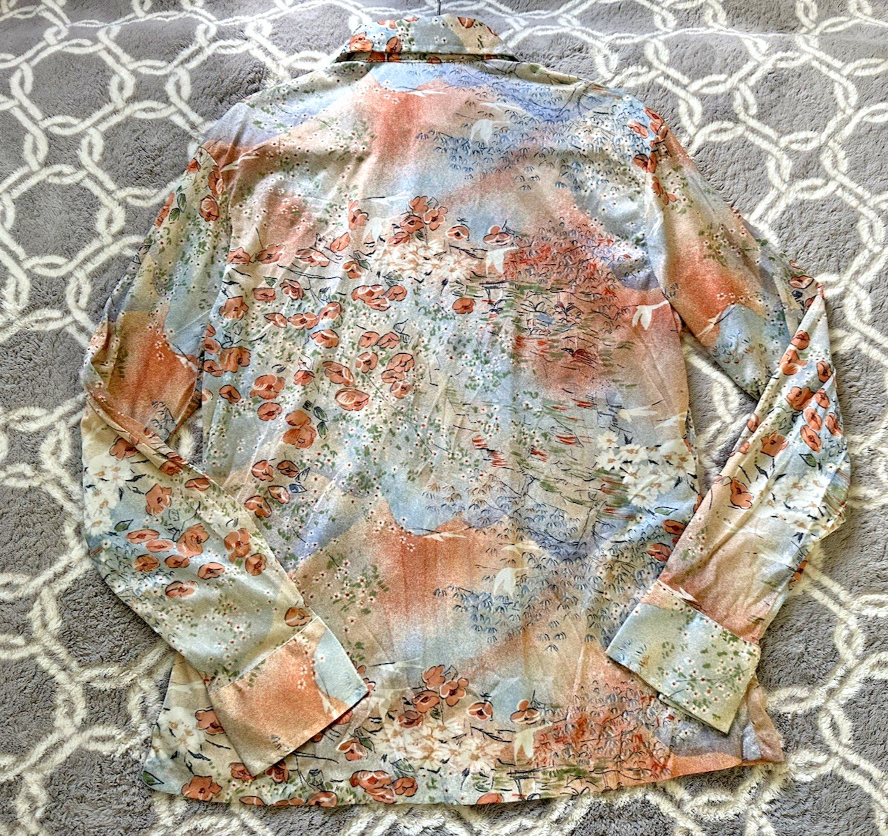 1970s Rainbow Floral & Birds Disco Saturday Night Fever Shirt Size L