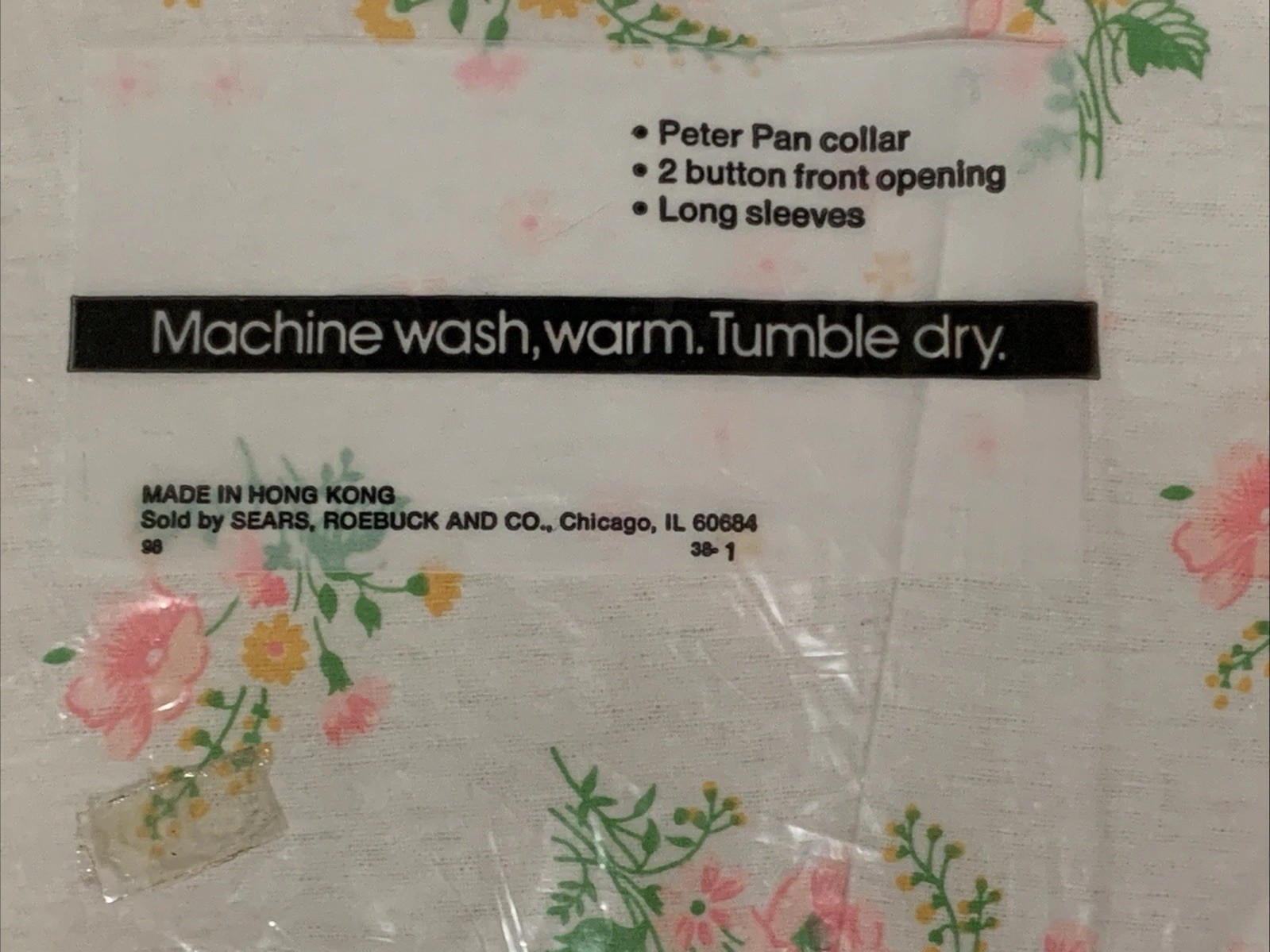 Vintage Sears Cotton Flannel Long Night Gown M Floral Design Peter Pan Style M