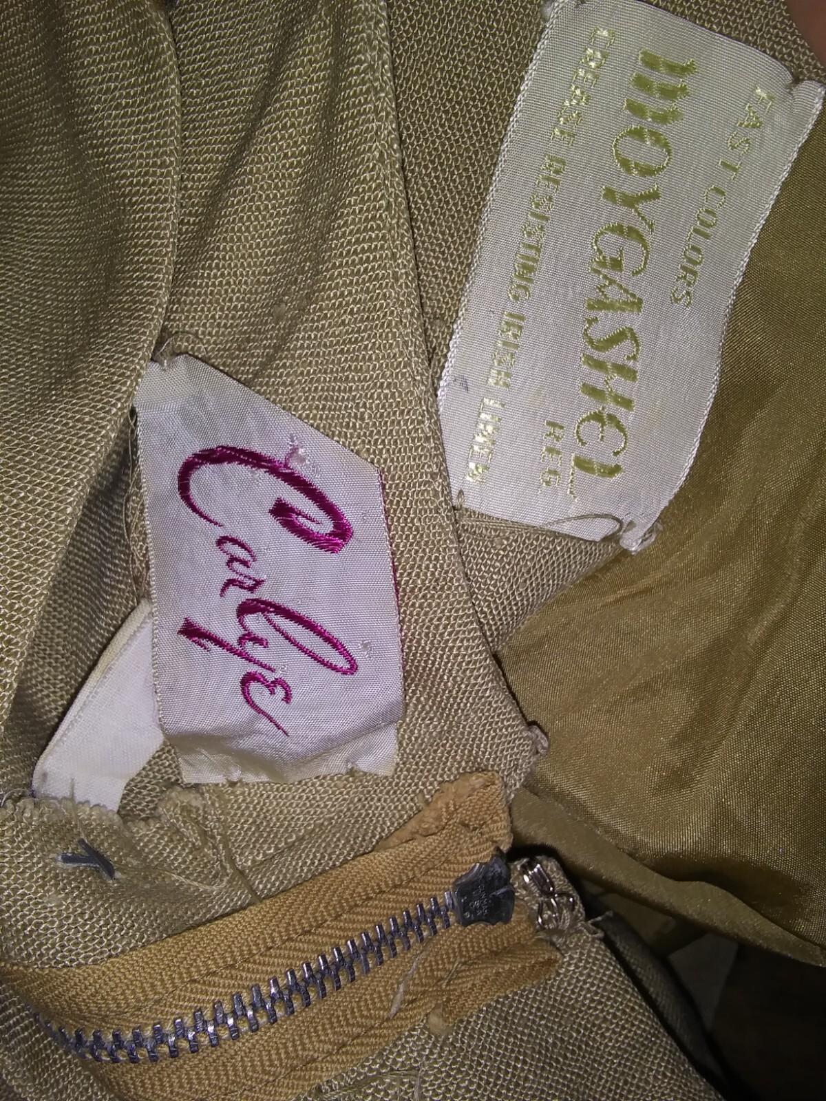Vintage 1950’s Tan Linen Brown Embroidery Dress & Jacket Carlyle Moygashel S