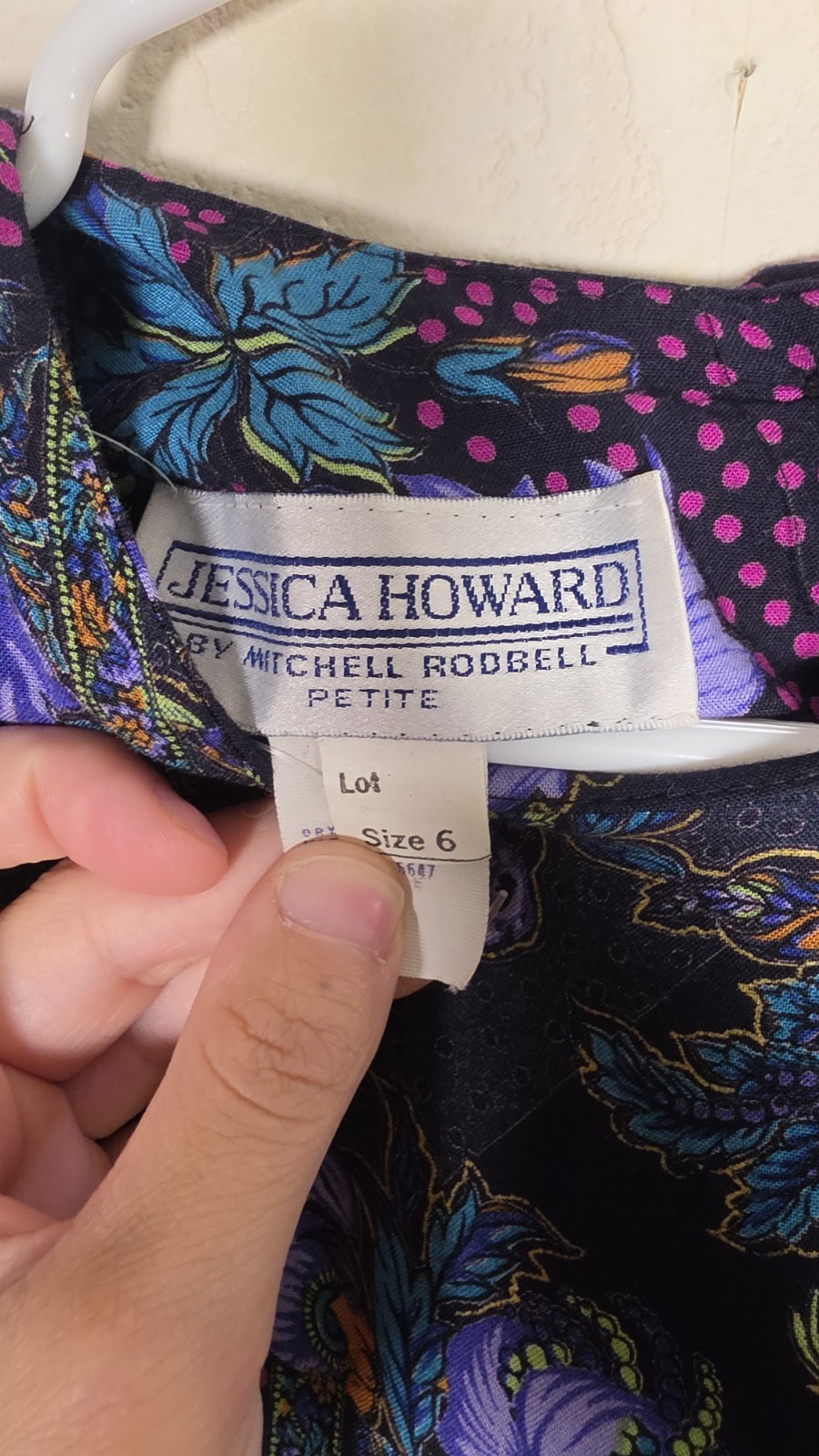 Vintage 80s 90s Jessica Howard Dark Floral Patchwork Midi Dress with Belt Size 6