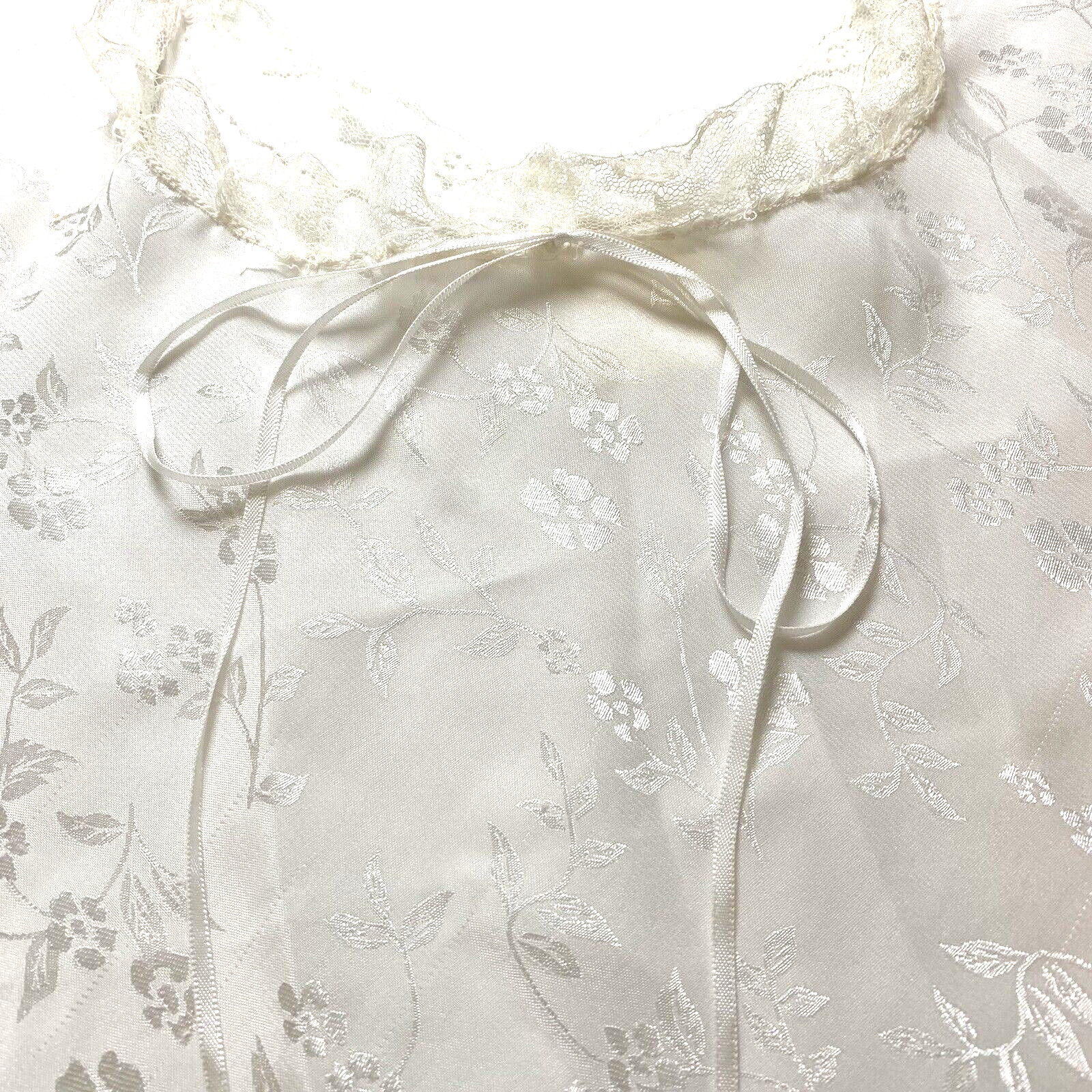 VTG Intimate Style Silky Satiny Nightgown White Floral Lace Maxi Large Y2K 90s