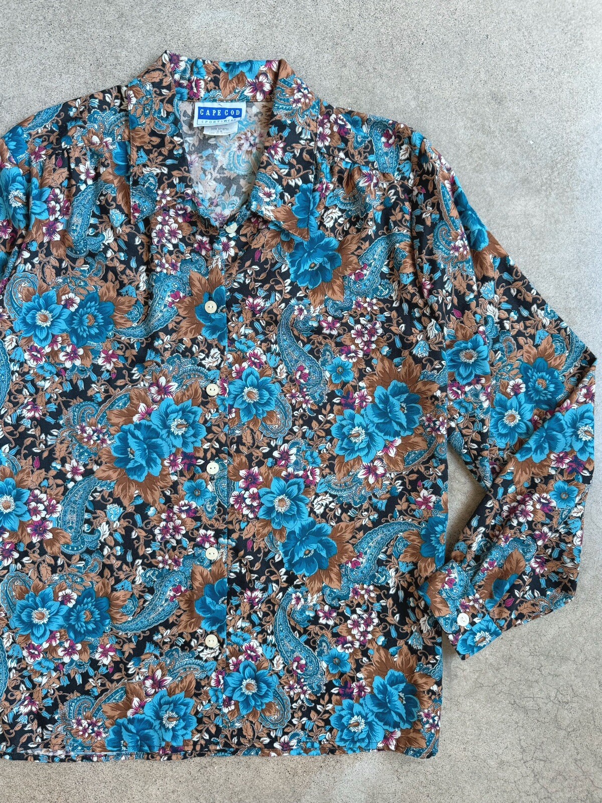 Vintage 80s/90s Cape Cod Sportswear Paisley Floral Button Up Blouse Size L