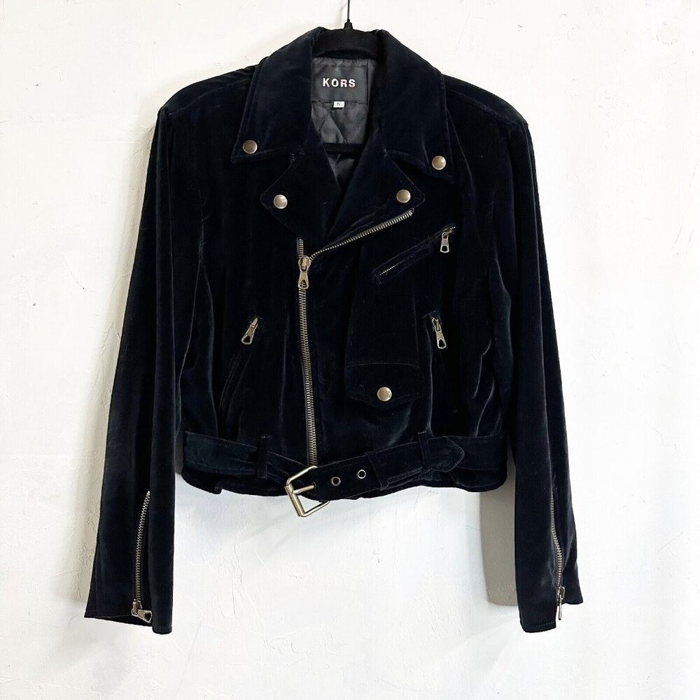 Vintage Kors Valvet Jacket Buckle Y2K Biker Moto Grunge Retro Black Womens Small