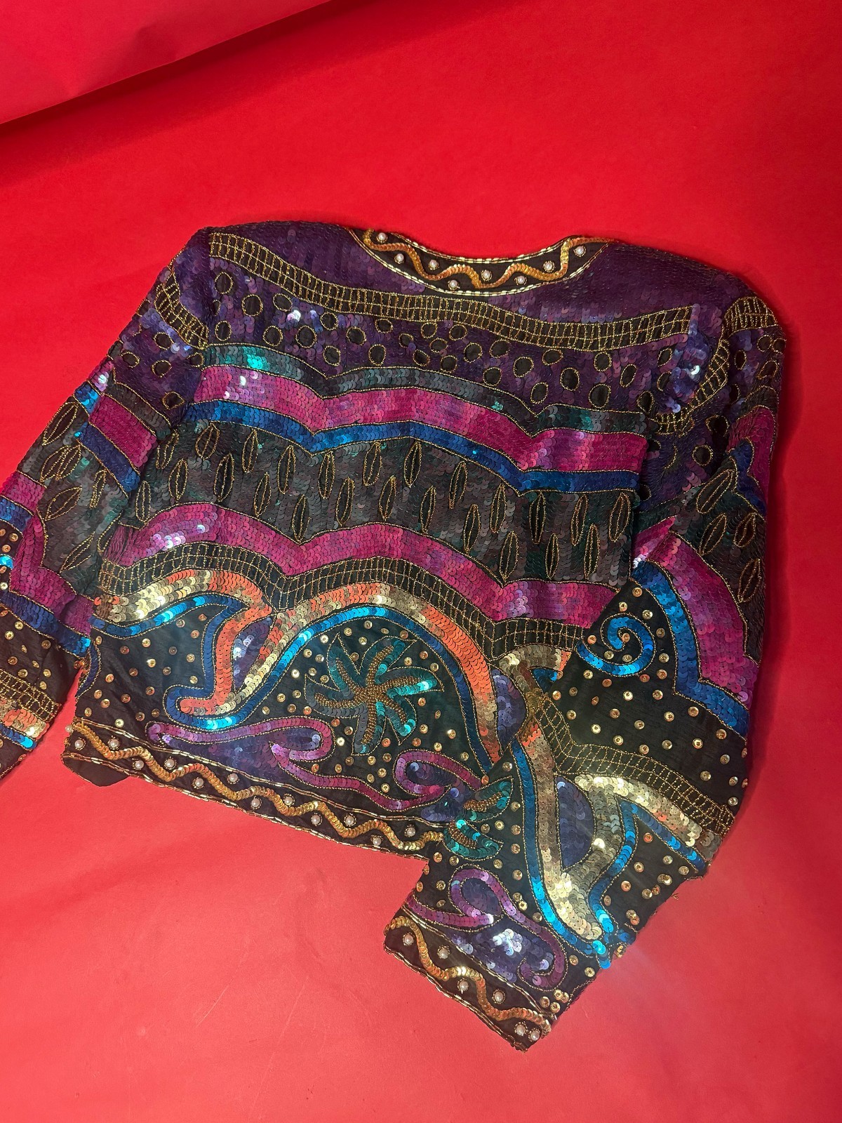 Vintage Laurence Kazar Silk Sequin Blazer – 1980s Art Deco Party Jacket