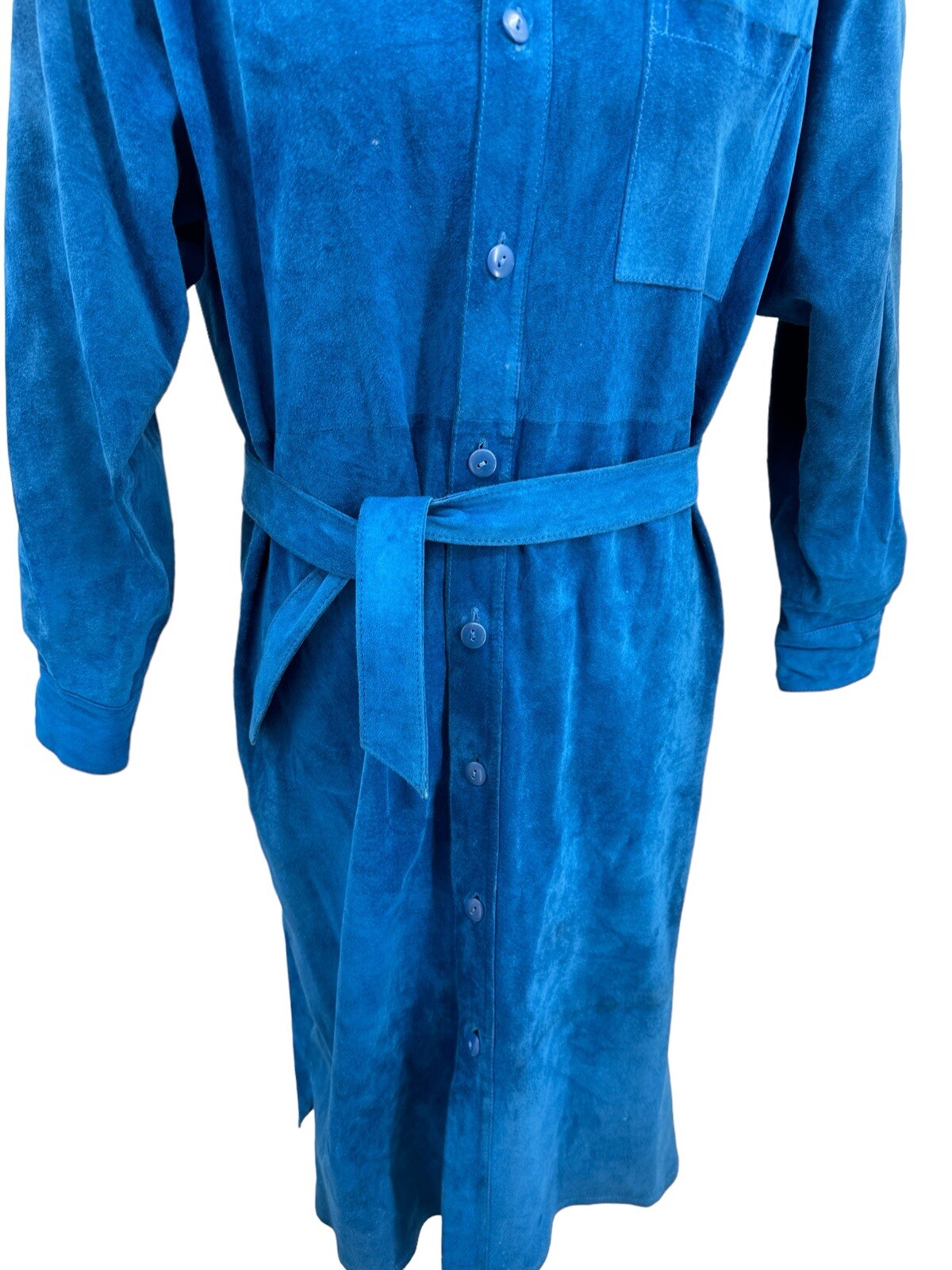 Vintage PIA RUCCI Blue Suede Belted Long Sleeve Shirt Dress Womens Size 10
