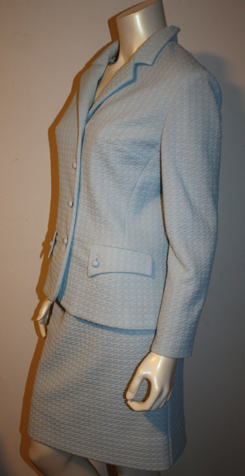 Vintage Light Blue Knit Suit Jacket 6 8 10 Amazing Button Details German Austria