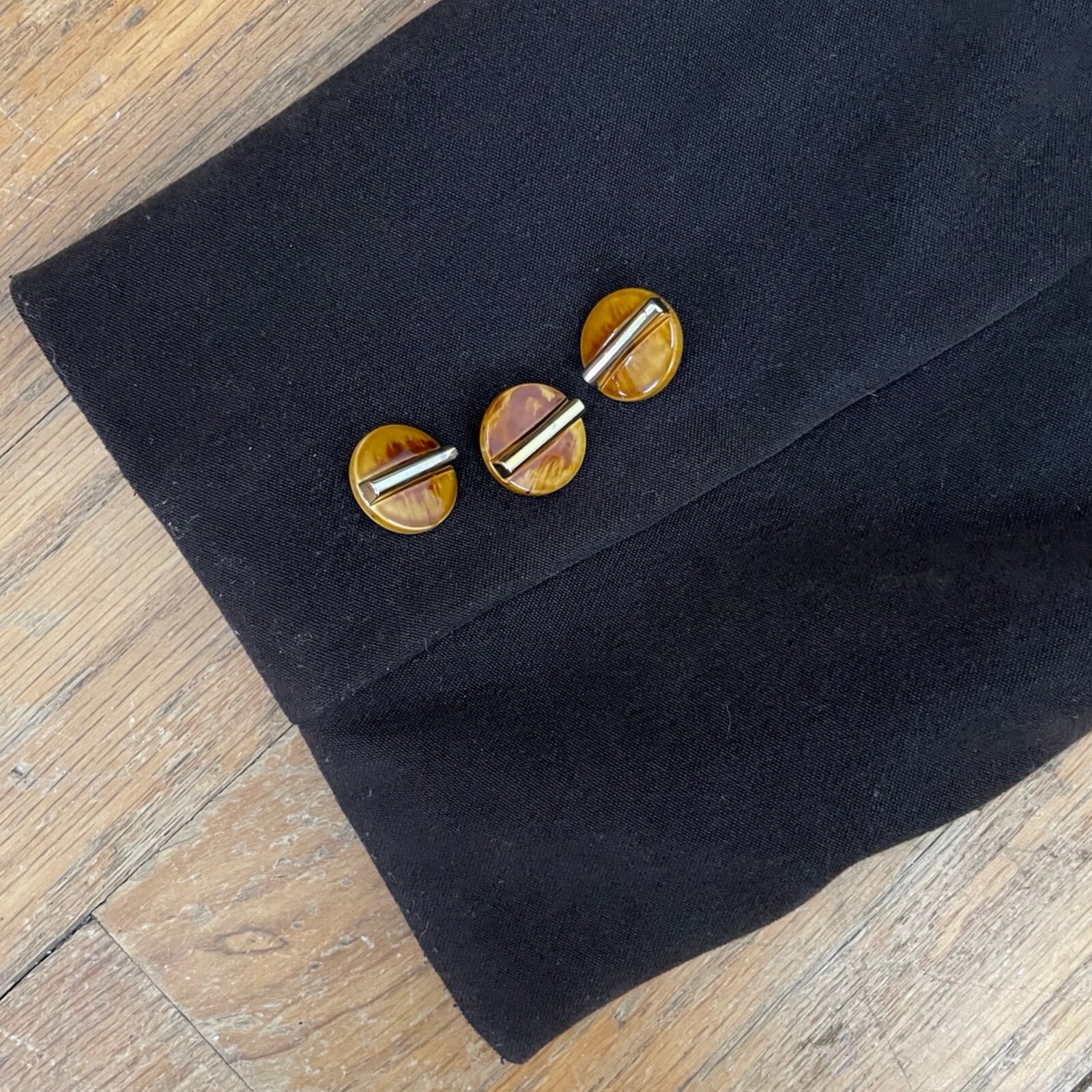 Vintage Women’s Blazer Gold Enamel Button Jacket Brown Ultra Suede Size Medium