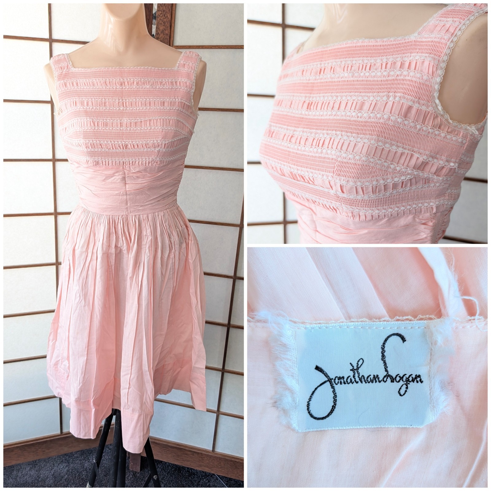Vintage Ballet Pink Jonathan Logan Party Dress 50s 60s Summer XS Fit-n-Flare