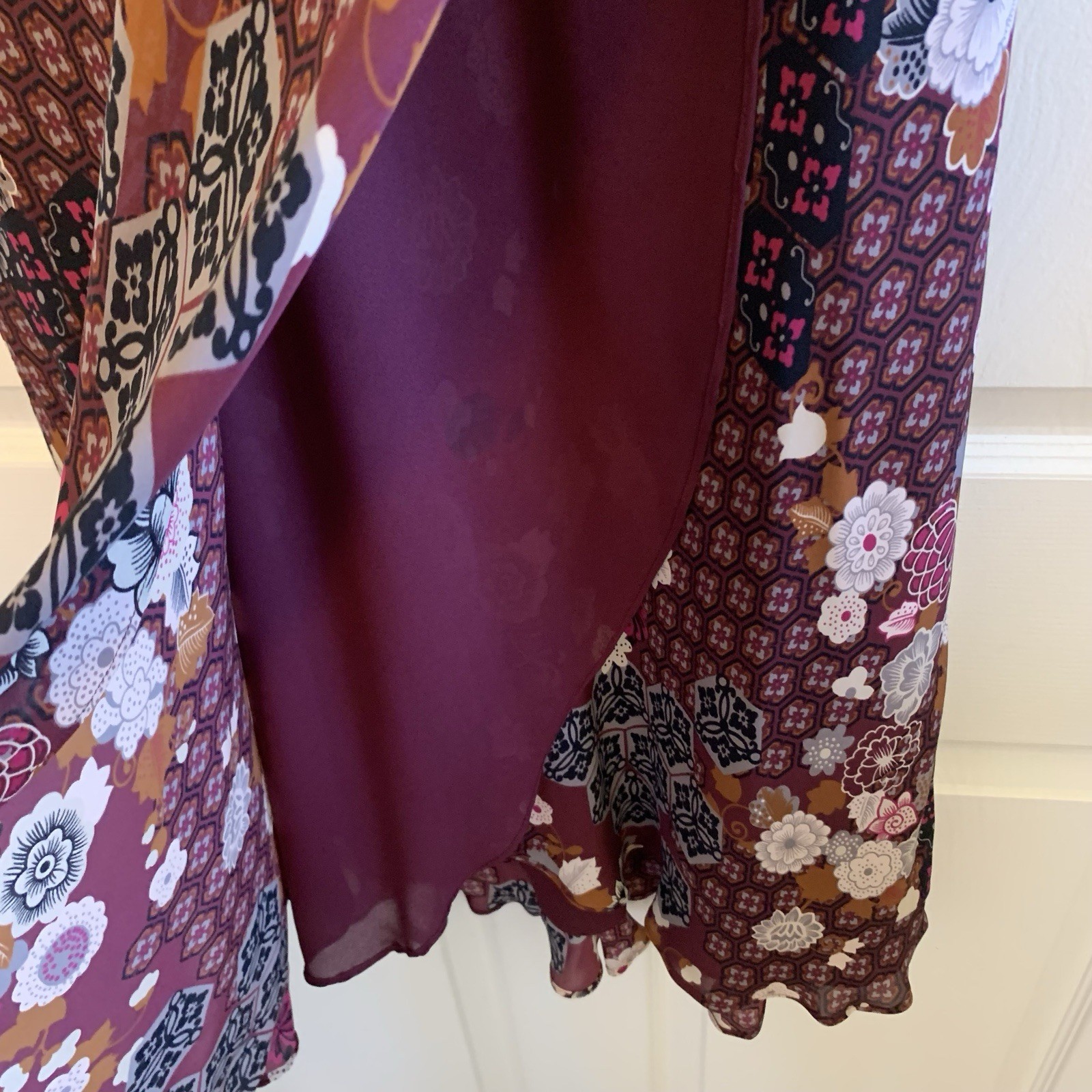 VTG NWT Alfani 100% Silk Maxi Red Wrap Skirt Ruffle Hem 90s Asian Inspired Sz 10