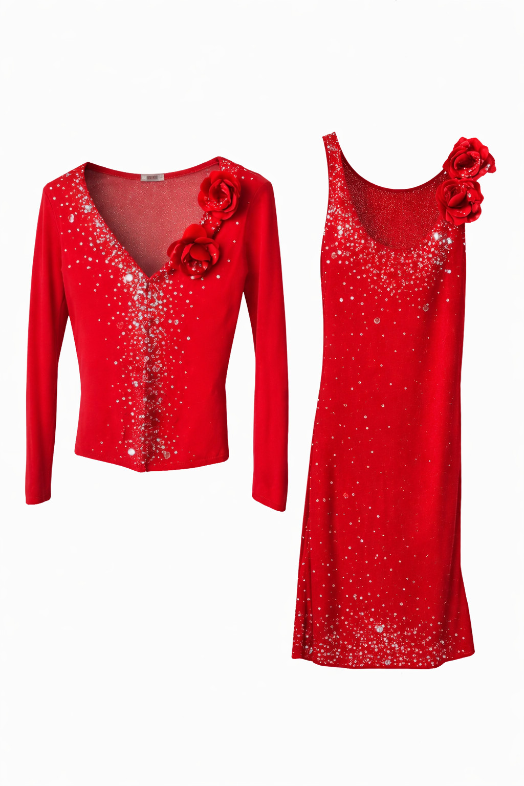 Vintage 90s Moschino Cheap & Chic Glamoratti Rococo Red Sequin Twin Set