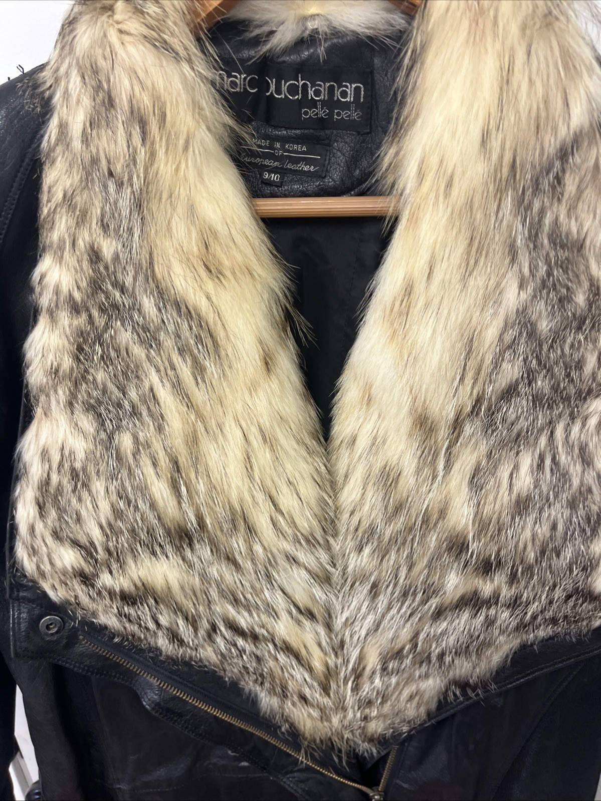 Vintage Pelle Pelle Leather Trench Coat Jacket Marc Buchanan M Fur Trim Sz 9/10