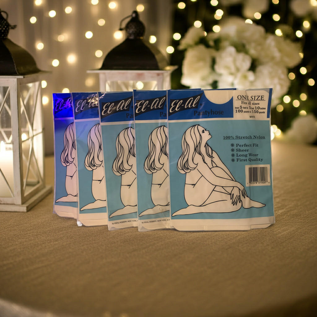 Vintage El-Al White Sheer Pantyhose 5 PACKS – By Ideal Hosiery, NY – BRAND NEW
