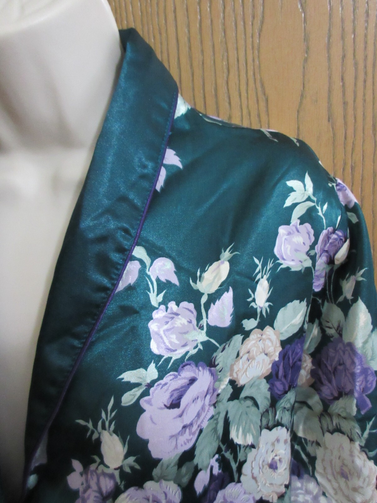 ARIA 80s HUNTER GREEN PURPLE FLORAL sleep shirt nightgown brushed SATIN sz S