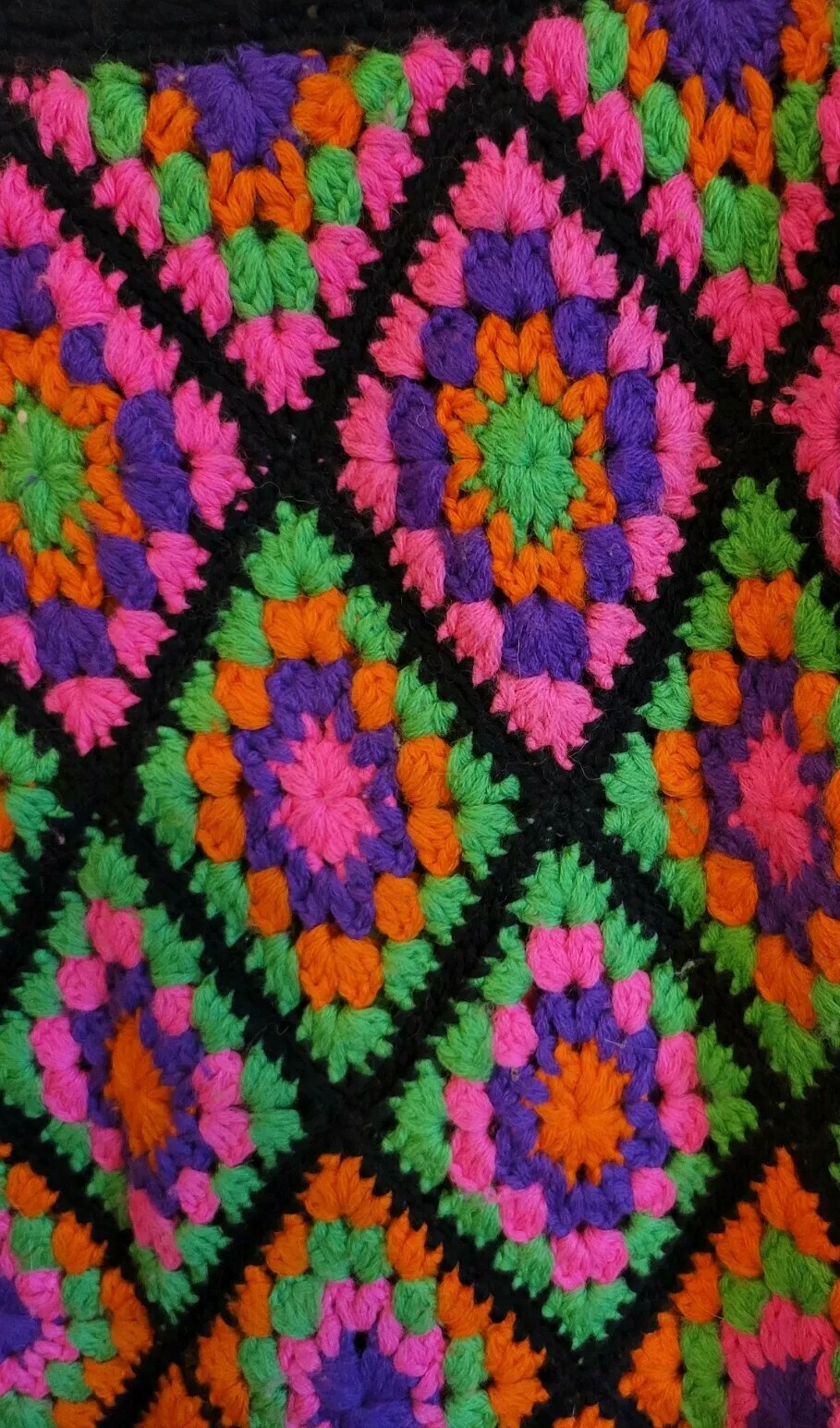 STUNNING Vintage 70s Empress 100%Wool Crochet Skirt Medium Psychedelic RARE