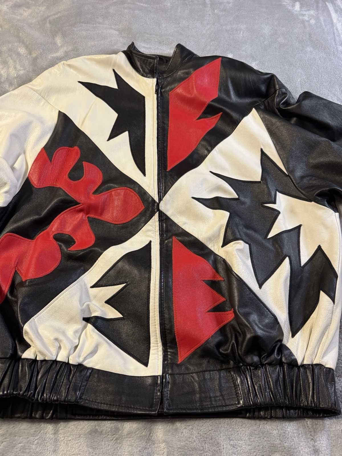 JULIAN K Vtg Rare Leather Bomber Jacket-Sz L Dolman Sleeves 80’s Glam Pop Rock