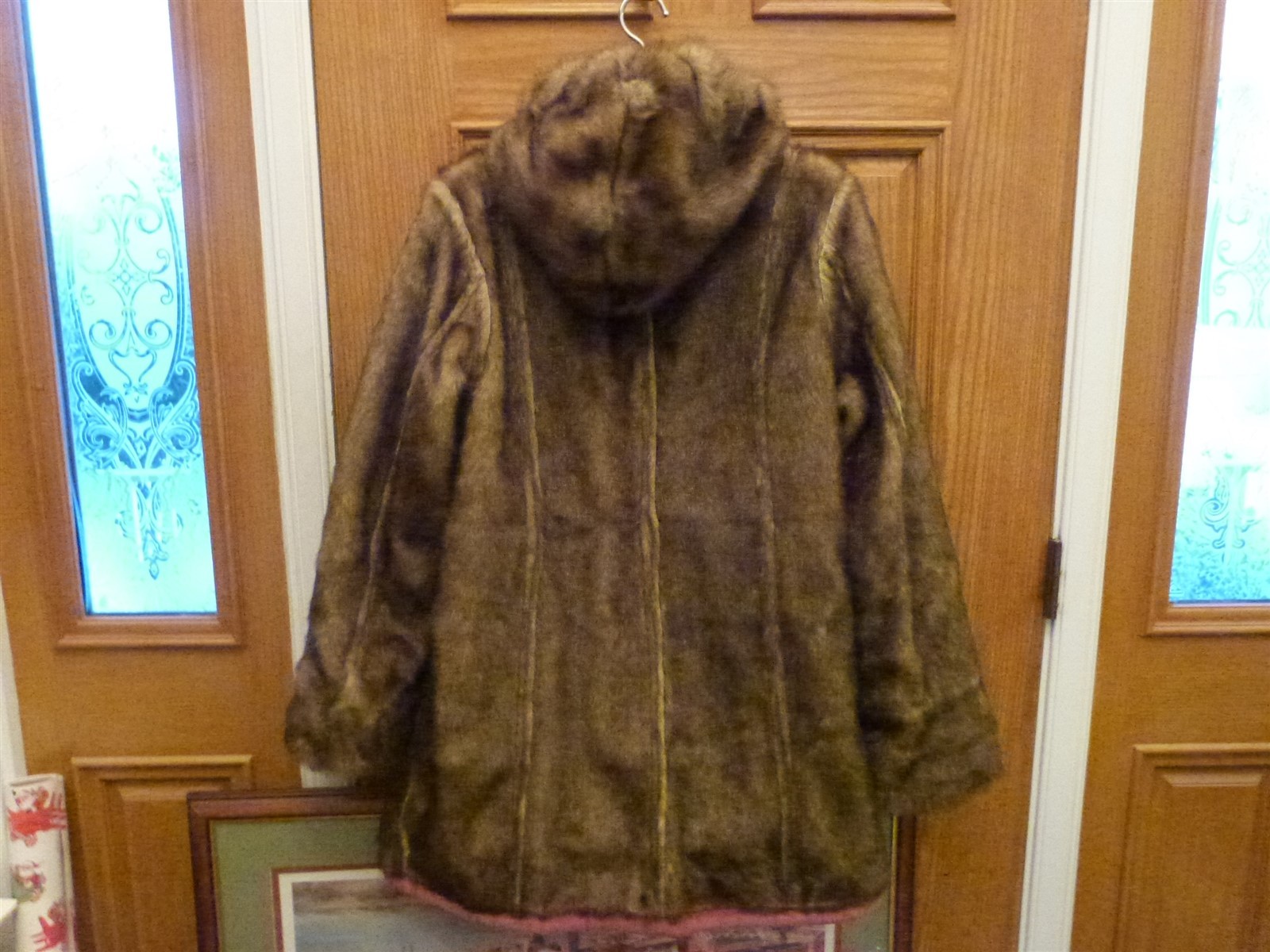 Dennis Basso suede coat vintage 1990s faux fur red Burgundy Maroon wine hood W L
