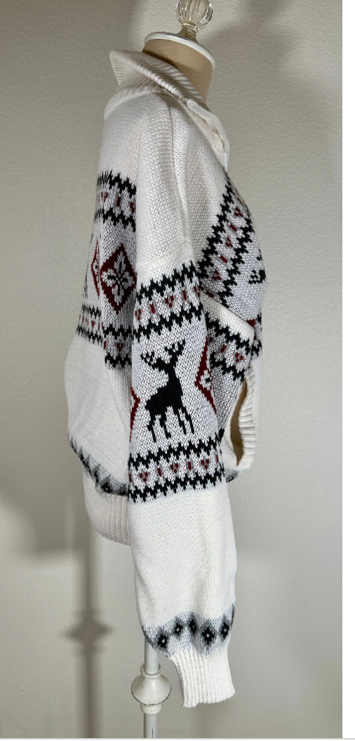 Vintage 90s Scandia Woods Cardigan Sweater Zip Front Deer Design Knit