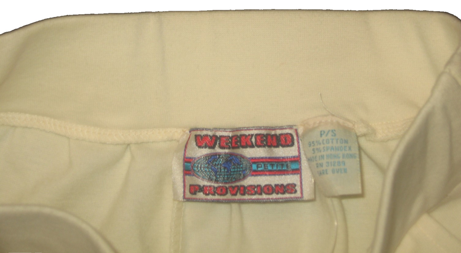 VtG 80s Cream Knit Stretch Weekend Provisions Stirrup Pants Pockets PS Hong Kong