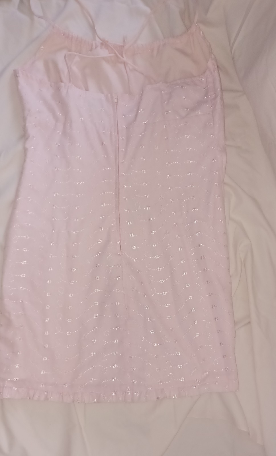 Vtg 90s Anchor Blue Baby Pink Eyelet Mini Dress Milkmaid Bodice Y2K Sz Large